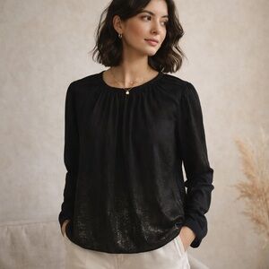 Cloth & Stone Black EcoVero Blouse Made in USA | Long Sleeve Minimal Chic Top XS
